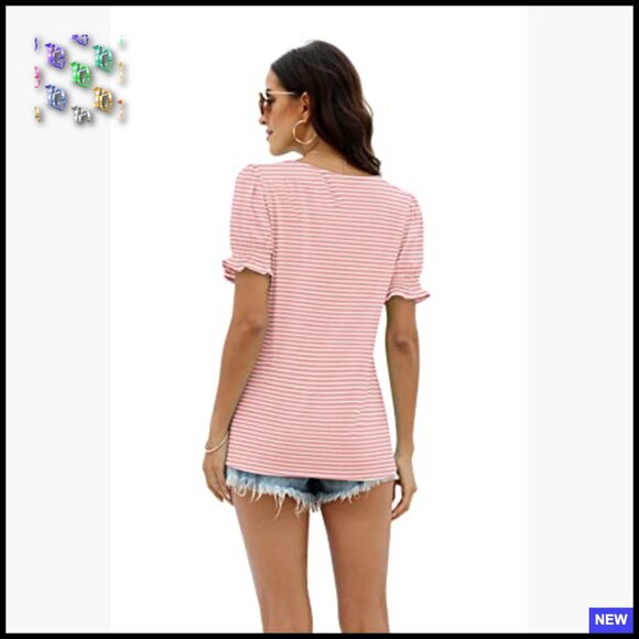 Square Neck Ruffle Sleeve T-Shirt Casual Chic Summer Tops Women's Tee - Picture 4 of 7